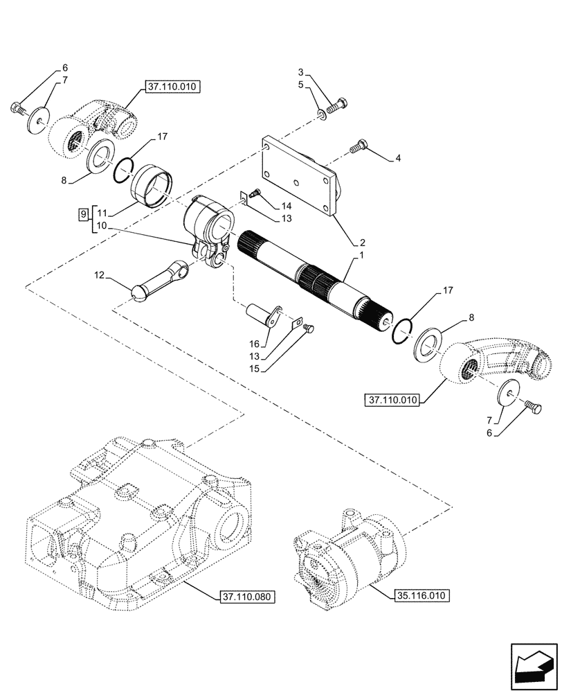 Схема запчастей Case IH JX95HC PLUS - (37.110.020) - STD + VAR - 334957, 390831 - HYDRAULIC LIFT, REAR, ROCKSHAFT (37) - HITCHES, DRAWBARS & IMPLEMENT COUPLINGS