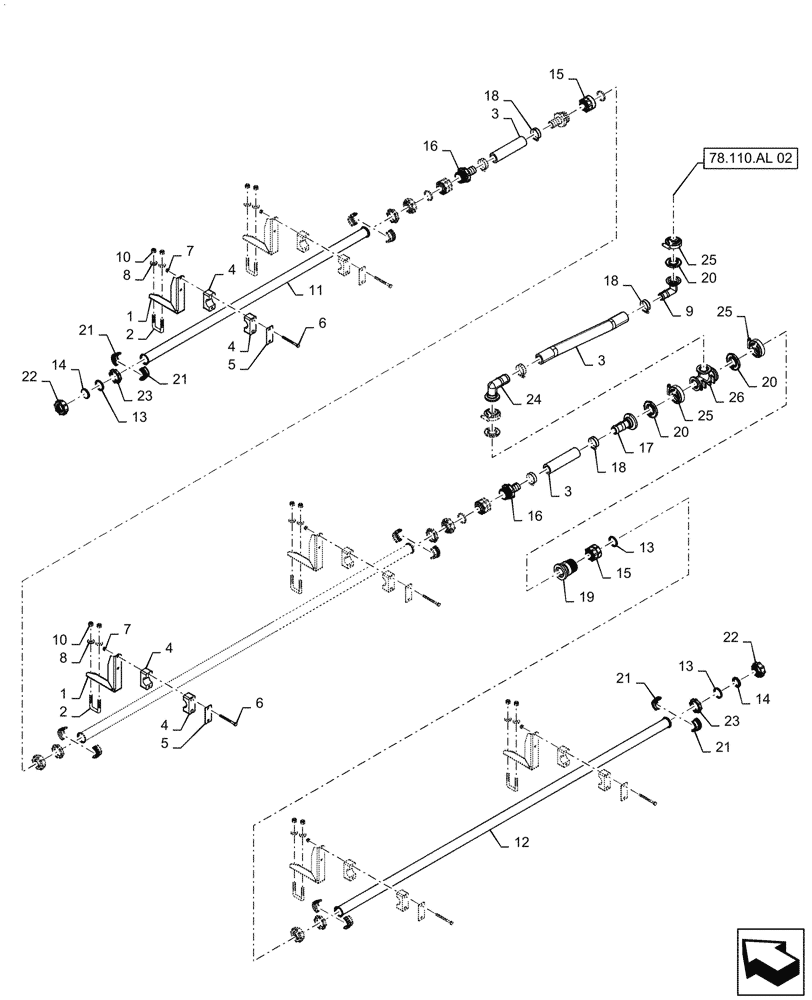 Схема запчастей Case IH PATRIOT 3340 - (78.110.AE[02.1]) - SPRAYBAR, 90, 5 SECTION, 20" SPACING, LH INNER, ASN YGT042518 (78) - SPRAYING