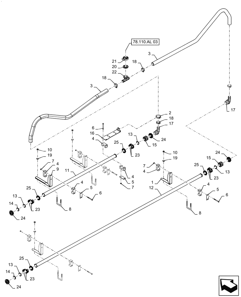 Схема запчастей Case IH PATRIOT 3340 - (78.110.AE[01.1]) - SPRAYBAR, 90, 5 SECTION, 20" SPACING, LH OUTER AND BREAKAWAY ASN YGT042518 (78) - SPRAYING