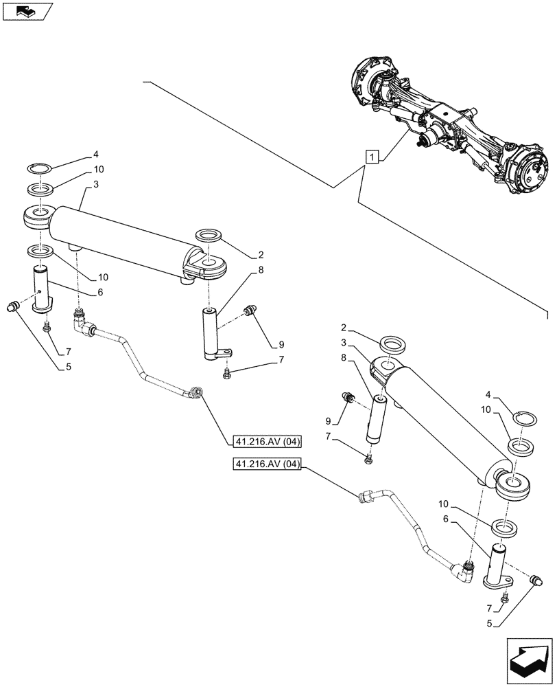 Схема запчастей Case IH MAXXUM 120 - (41.216.AN[05]) - VAR - 300408 - CLASS 4, FRONT AXLE, W/ HYDRAULIC DIFFERENTIAL LOCK, W/ STEERING SENSORS, STEERING CYLINDER (41) - STEERING