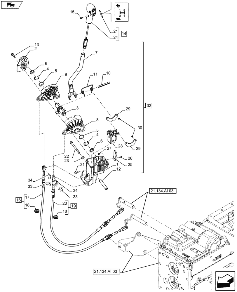 Схема запчастей Case IH FARMALL 115U - (21.134.AI[04A]) - VAR - 332846 - TRANSMISSION (24X24), GEARSHIFT - BEGIN YR 20-JUN-2014 (21) - TRANSMISSION