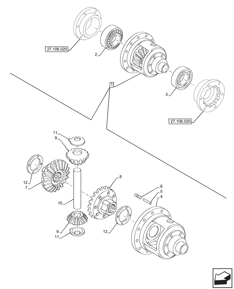 Схема запчастей Case IH JX95HC PLUS - (27.106.010) - STD + VAR - 335113, 390110 - DIFFERENTIAL GEAR (27) - REAR AXLE SYSTEM