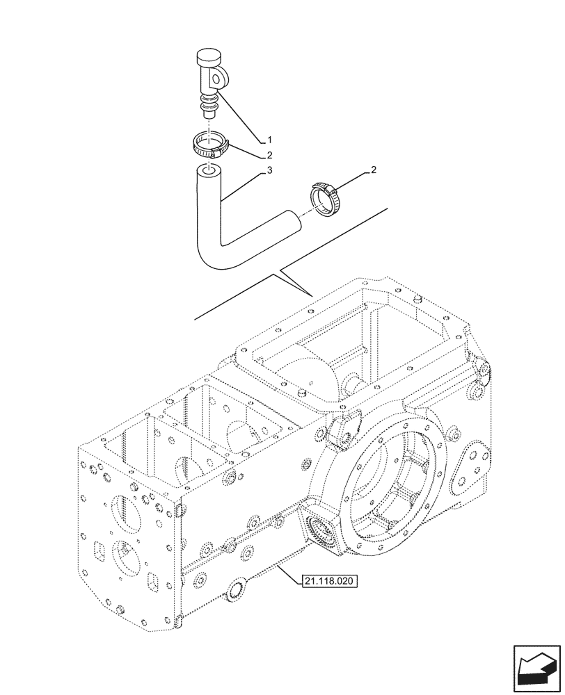 Схема запчастей Case IH JX95HC PLUS - (21.118.040) - VAR - 335113 - TRANSMISSION HOUSING, 20+12 SYNCHRO+CREEPER, BREATHER LINE (21) - TRANSMISSION