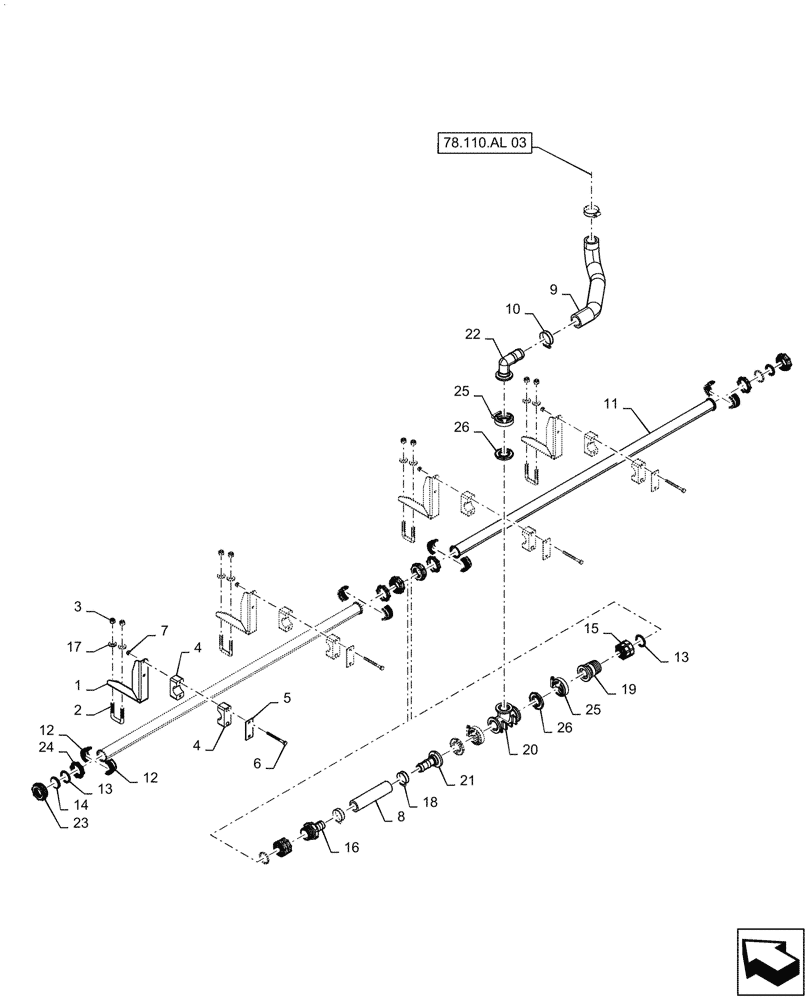 Схема запчастей Case IH PATRIOT 3340 - (78.110.AE[03.1]) - SPRAYBAR, 90, 5 SECTION, 20" SPACING, CENTER, ASN YGT042518 (78) - SPRAYING