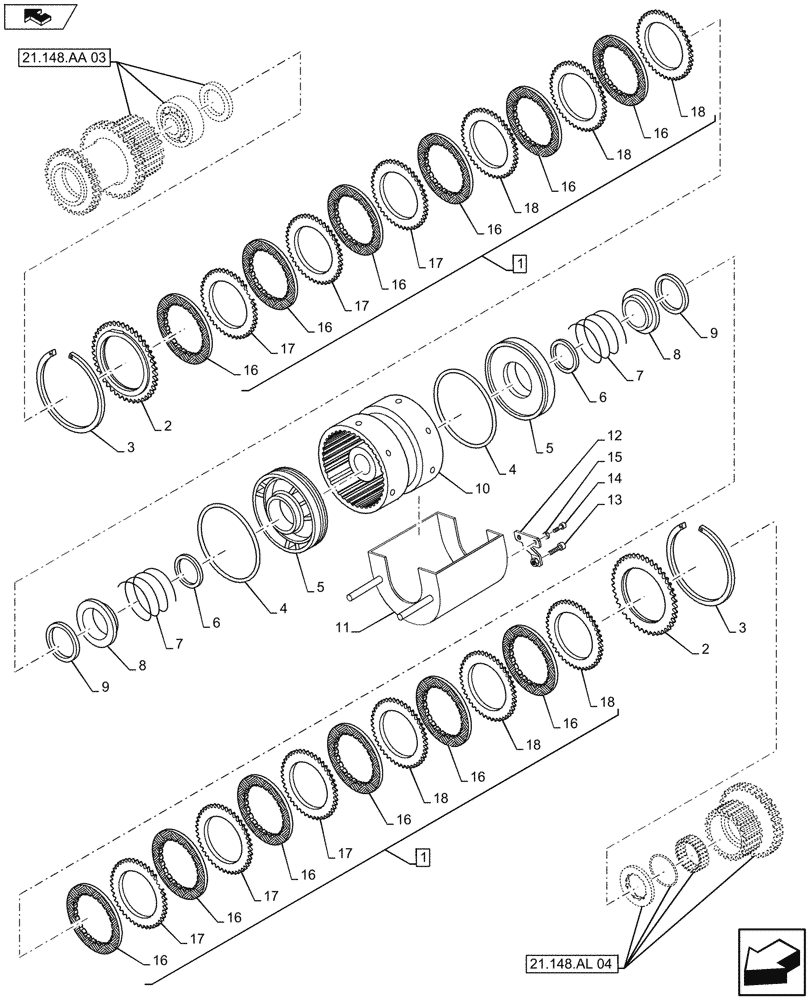 Схема запчастей Case IH FARMALL 115U - (21.154.AL[01A]) - VAR - 332279 - HI-LO, POWERSHUTTLE (24X24), COMPONENTS - BEGIN YR 25-NOV-2013 (21) - TRANSMISSION