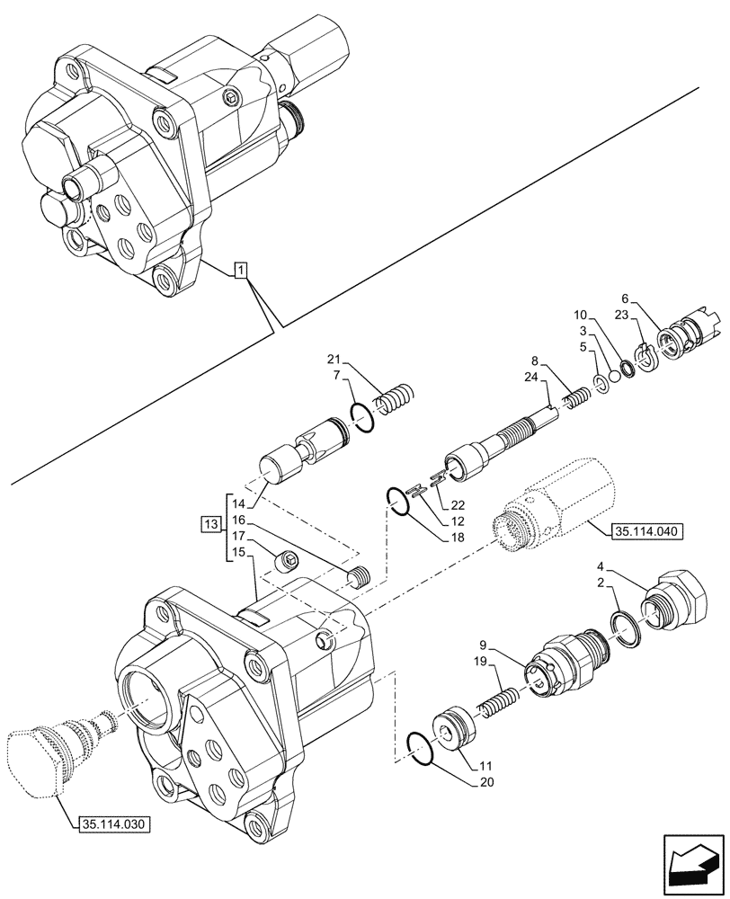 Схема запчастей Case IH JX95HC PLUS - (35.114.020) - STD + VAR - 334957, 390831 - HYDRAULIC LIFT, REAR, CONTROL VALVE, COMPONENTS (35) - HYDRAULIC SYSTEMS