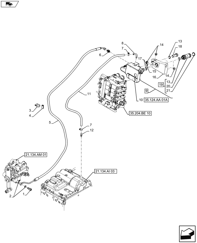 Схема запчастей Case IH FARMALL 105U - (35.124.AB[01A]) - VAR - 332844 - REMOTE CONTROL VALVE, LINE - BEGIN YR 05-APR-2013 (35) - HYDRAULIC SYSTEMS