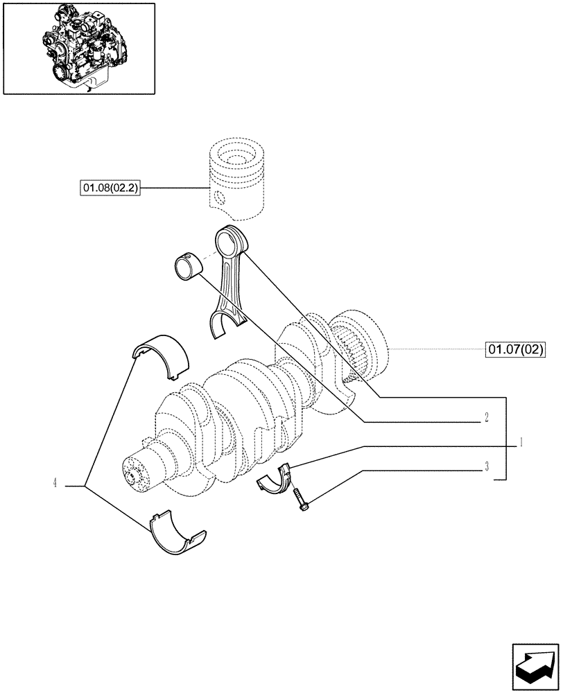 Схема запчастей Case IH WDX1202S - (01.08[02.1]) - CONNECTING ROD (01) - ENGINE