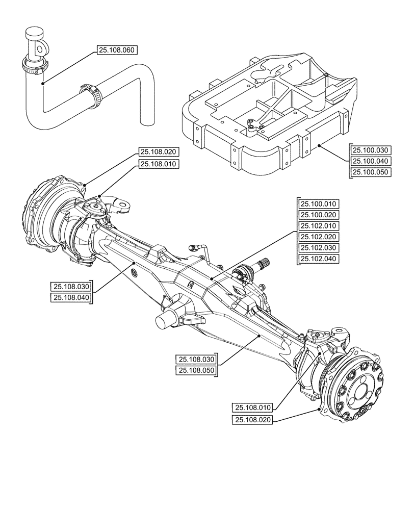 Схема запчастей Case IH JX95HC PLUS - (25.000.00) - SECTION INDEX - FRONT AXLE SYSTEM (25) - FRONT AXLE SYSTEM