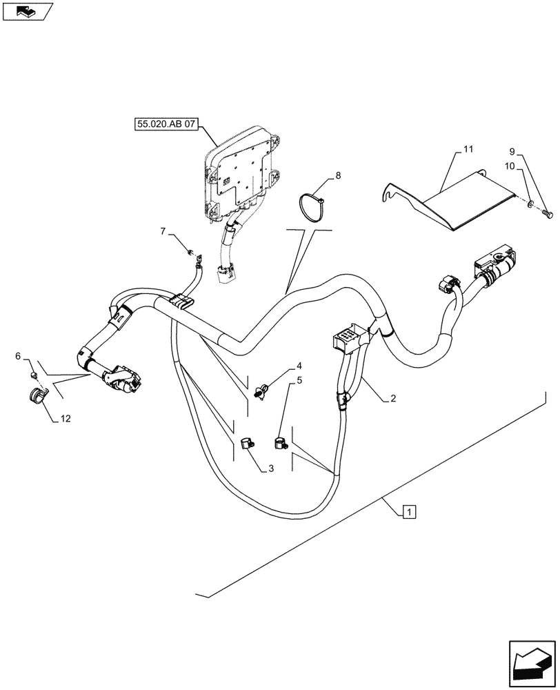 Схема запчастей Case IH FARMALL 105U - (55.015.AB[12]) - VAR - 330798 - ENGINE - ELECTRIC CABLE - ISO (55) - ELECTRICAL SYSTEMS