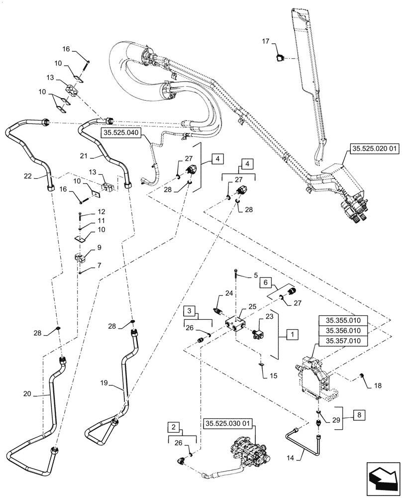 Схема запчастей Case IH SV340 - (35.525.010[01]) - HIGH FLOW AUXILIARY HYDRAULIC, CHASSIS PLUMBING (35) - HYDRAULIC SYSTEMS