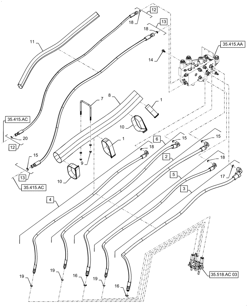 Схема запчастей Case IH 6140 - (35.518.AC[01]) - HYDRAULIC SYSTEM, HEADER, FEEDER, COUPLING (35) - HYDRAULIC SYSTEMS