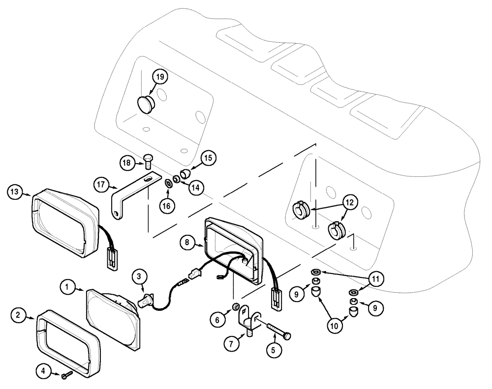 Схема запчастей Case IH MX80C - (04-24) - FRONT WORKLIGHTS - CAB ROOF, HEADLIGHT, WITHOUT WORKLIGHTS (04) - ELECTRICAL SYSTEMS