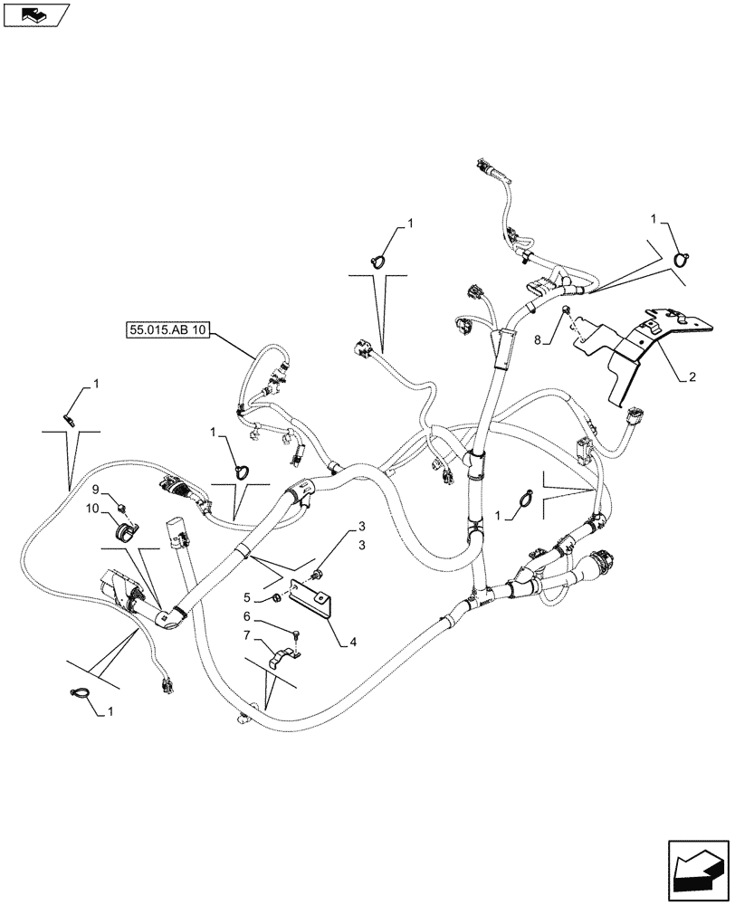 Схема запчастей Case IH FARMALL 105U - (55.015.AB[11]) - VAR - 330798 - ENGINE - ELECTRIC CABLE, CLIP, BRACKET - ISO (55) - ELECTRICAL SYSTEMS