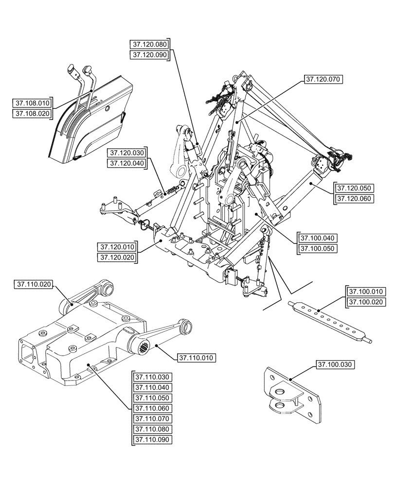 Схема запчастей Case IH JX95HC PLUS - (37.000.00) - SECTION INDEX - HITCHES, DRAWBARS AND IMPLEMENT COUPLINGS (37) - HITCHES, DRAWBARS & IMPLEMENT COUPLINGS
