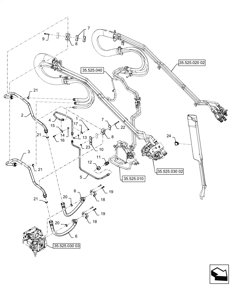 Схема запчастей Case IH SV340 - (35.525.010[02]) - ENHANCED HIGH FLOW AUXILIARY HYDRAULIC, CHASSIS PLUMBING (35) - HYDRAULIC SYSTEMS