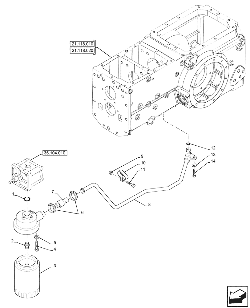 Схема запчастей Case IH JX95HC PLUS - (35.220.010) - STD + VAR - 334957, 390831 - OIL FILTER, CONNECTORS & LINES (35) - HYDRAULIC SYSTEMS