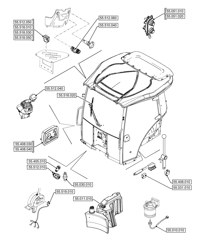 Схема запчастей Case IH JX95HC PLUS - (00.000.55[01]) - PICTORIAL INDEX - ELECTRICAL SYSTEMS (00) - GENERAL & PICTORIAL INDEX