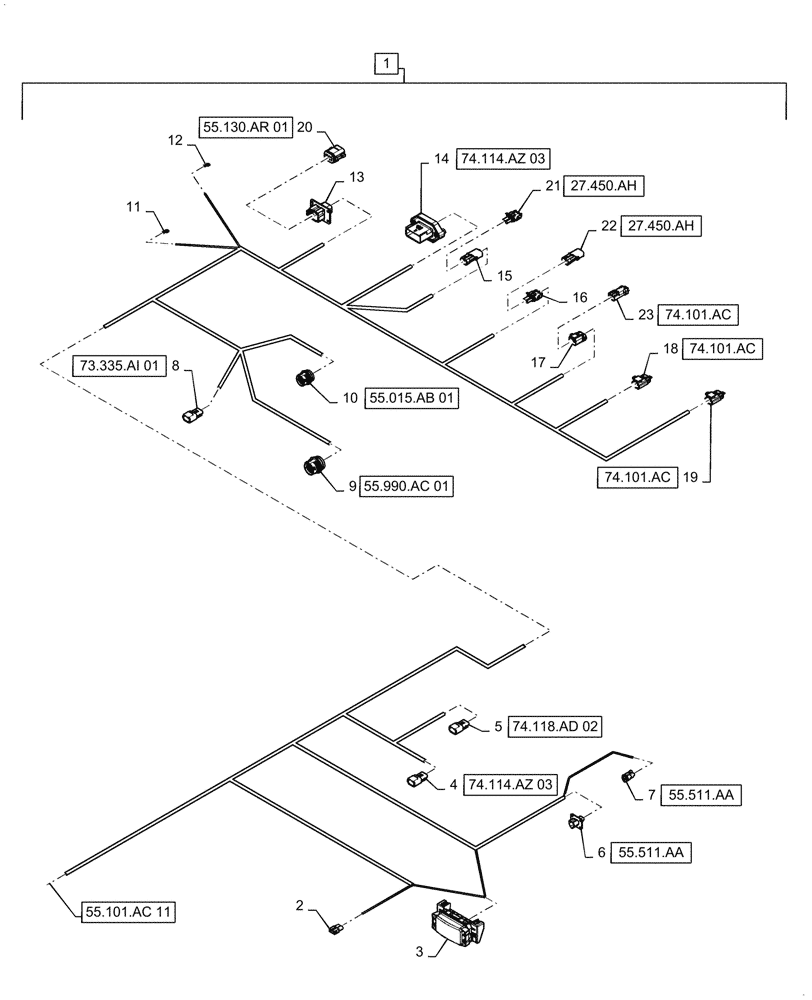 Схема запчастей Case IH 5140 - (55.101.AC[12]) - WIRE HARNESS, LEFT MAIN, CONTINUED (55) - ELECTRICAL SYSTEMS