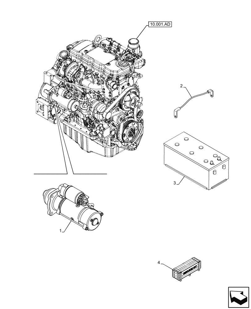 Схема запчастей Case IH FARMLIFT 735 - (55.201.AE[01]) - SERVICE KIT, STARTER MOTOR, W/ BATTERY (55) - ELECTRICAL SYSTEMS