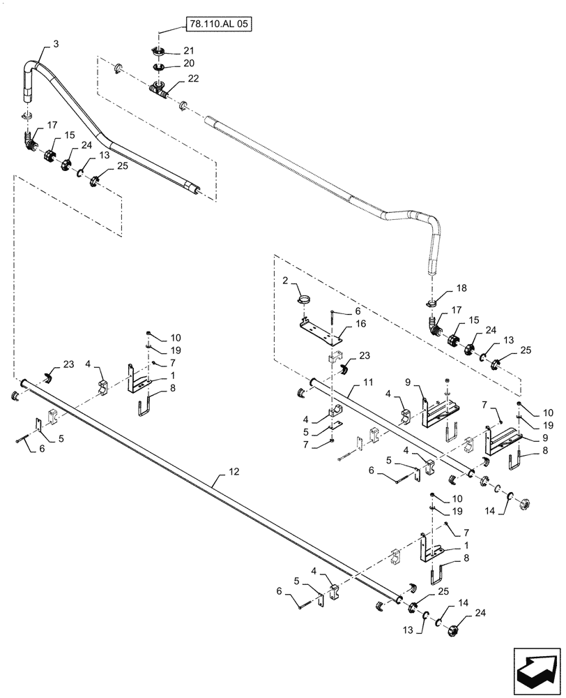 Схема запчастей Case IH PATRIOT 3340 - (78.110.AE[05.1]) - SPRAYBAR, 90, 5 SECTION, 20" SPACING, RH OUTER AND BREAKAWAY, ASN YGT042518 (78) - SPRAYING