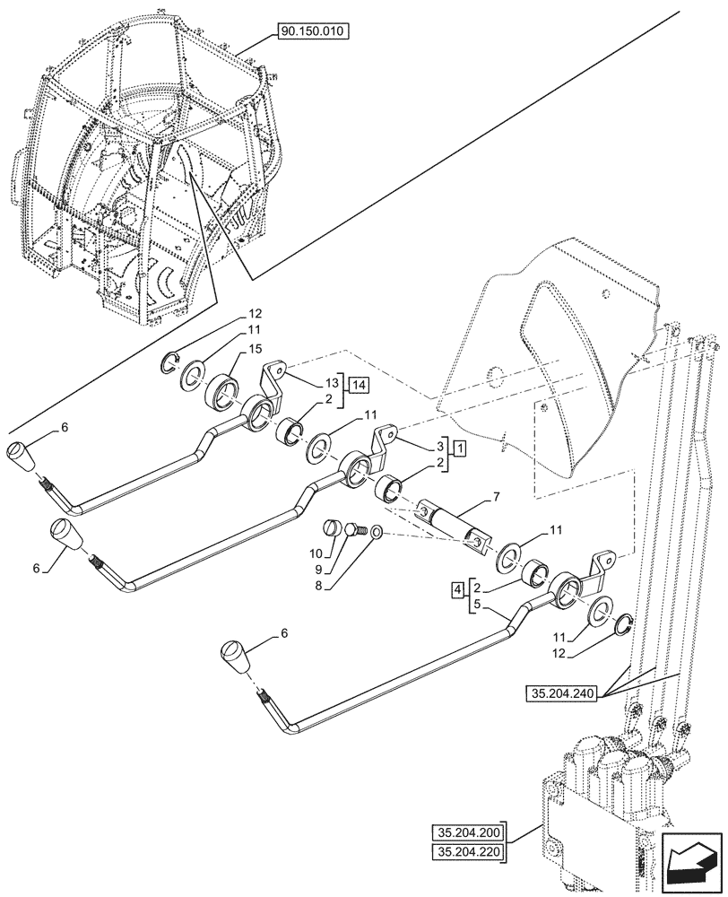 Схема запчастей Case IH JX95HC PLUS - (35.204.280) - VAR - 335054, 335103 - REMOTE CONTROL VALVE, REAR, CONTROL LEVER (2 S/D + 1 DOUBLE ACTING WITH FLOAT & KICK OUT) (35) - HYDRAULIC SYSTEMS