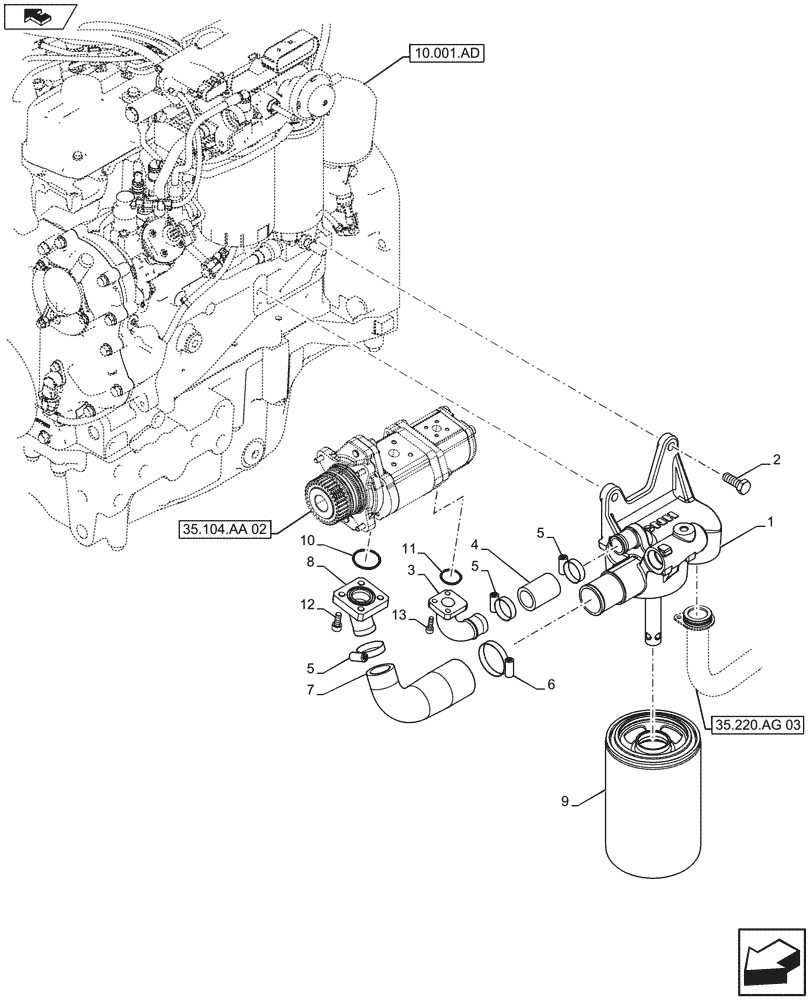 Схема запчастей Case IH FARMALL 105U - (35.220.AG[04]) - VAR - 331690 - HYDRAULIC OIL FILTER, W/ 80 L/MIN HYDRAULIC PUMP (35) - HYDRAULIC SYSTEMS