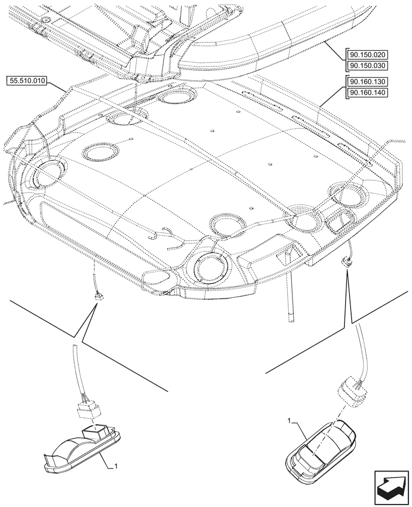 Схема запчастей Case IH JX95HC PLUS - (55.514.010) - STD + VAR - 391606 - CAB, INTERIOR LIGHT (55) - ELECTRICAL SYSTEMS