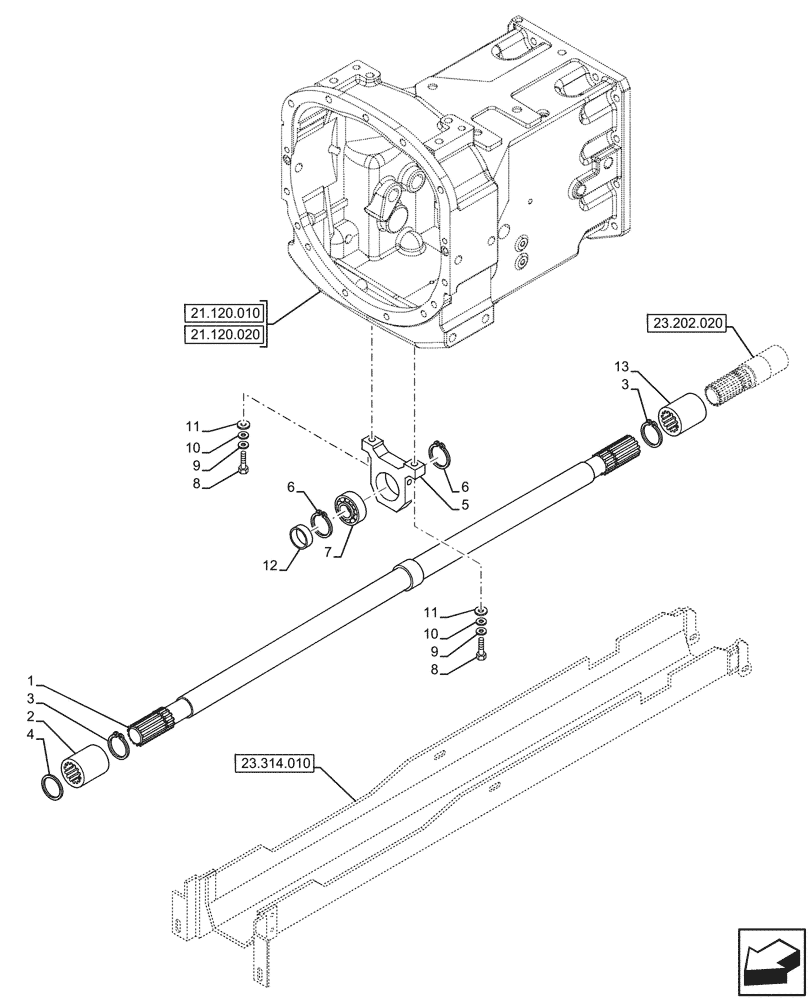 Схема запчастей Case IH JX95HC PLUS - (23.314.020) - STD + VAR - 335113, 390110 - TRANSMISSION, DRIVE SHAFT, 4WD (23) - FOUR WHEEL DRIVE SYSTEM