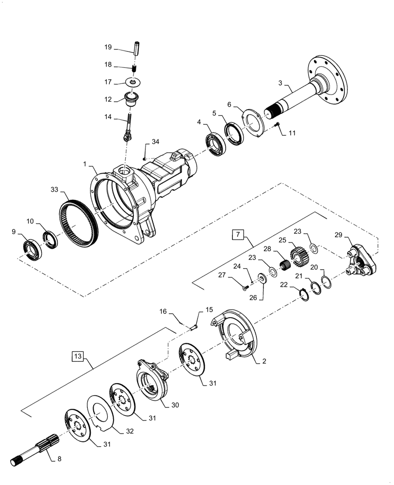 Схема запчастей Case IH FARMALL 55C - (27.124.AD[01]) - LH FINAL REDUCTION HOUSING (27) - REAR AXLE SYSTEM