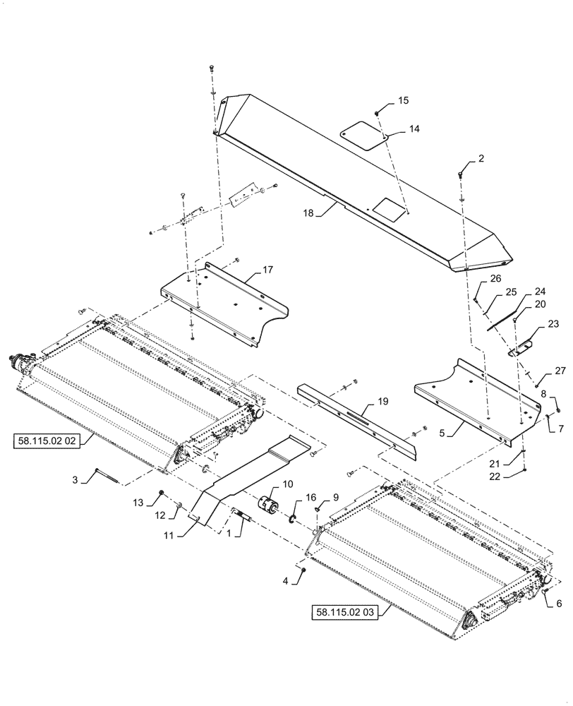 Схема запчастей Case IH 3152 - (58.115.02[01]) - FEEDER ASSY, DUAL INFEED, ASN YHH051300 (58) - ATTACHMENTS/HEADERS