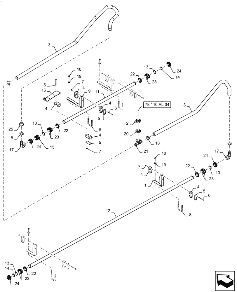 Схема запчастей Case IH PATRIOT 4440 - (78.110.AE[10.1]) - SPRAYBAR, 90, 5 SECTION, 20"/30" SPACING, RH OUTER AND BREAKAWAY, ASN YGT042518 (78) - SPRAYING