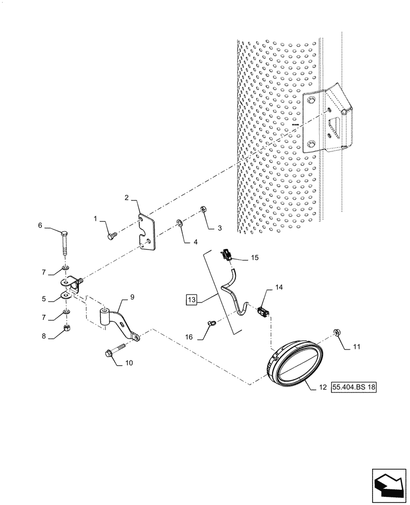 Схема запчастей Case IH MAGNUM 3154 - (55.404.BS[17]) - WORK LAMP, EXHAUST SHIELD MOUNTED, RH (55) - ELECTRICAL SYSTEMS