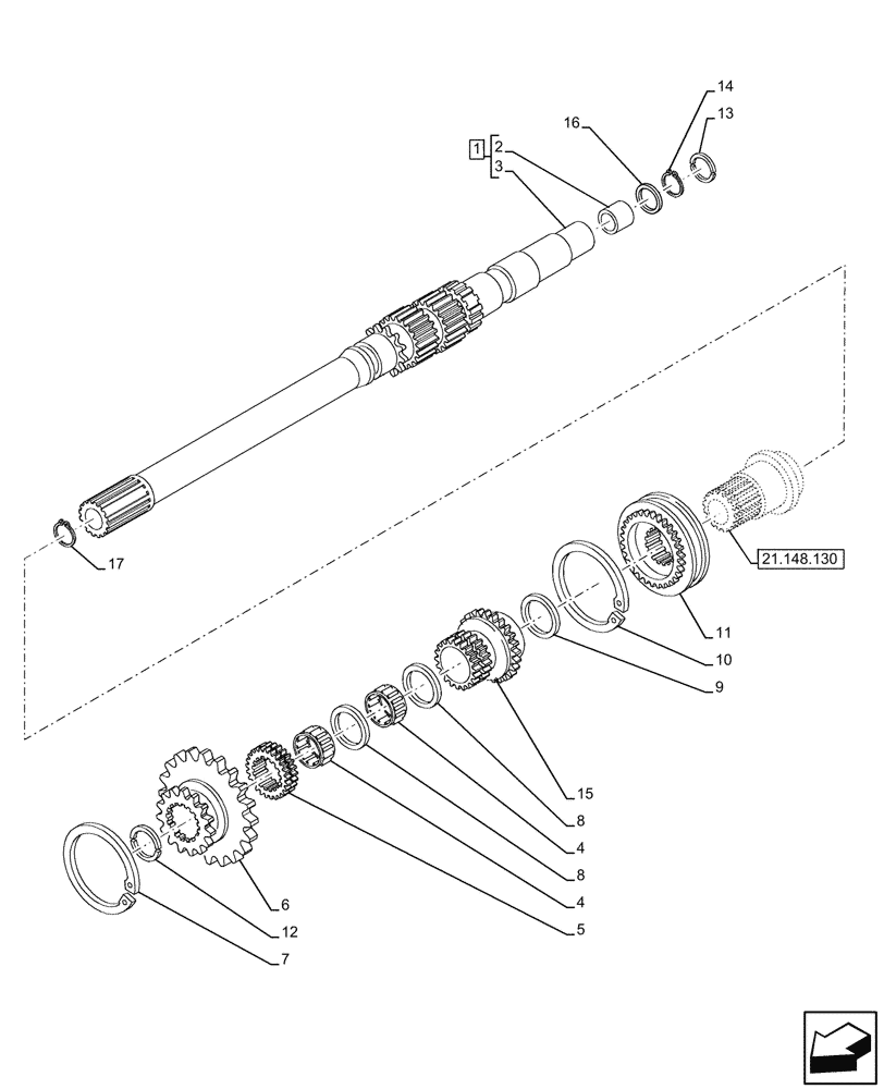 Схема запчастей Case IH JX95HC PLUS - (21.148.150) - VAR - 335113 - TRANSMISSION, DRIVEN SHAFT, GEAR, 20+12 SYNCHRO+CREEPER (21) - TRANSMISSION