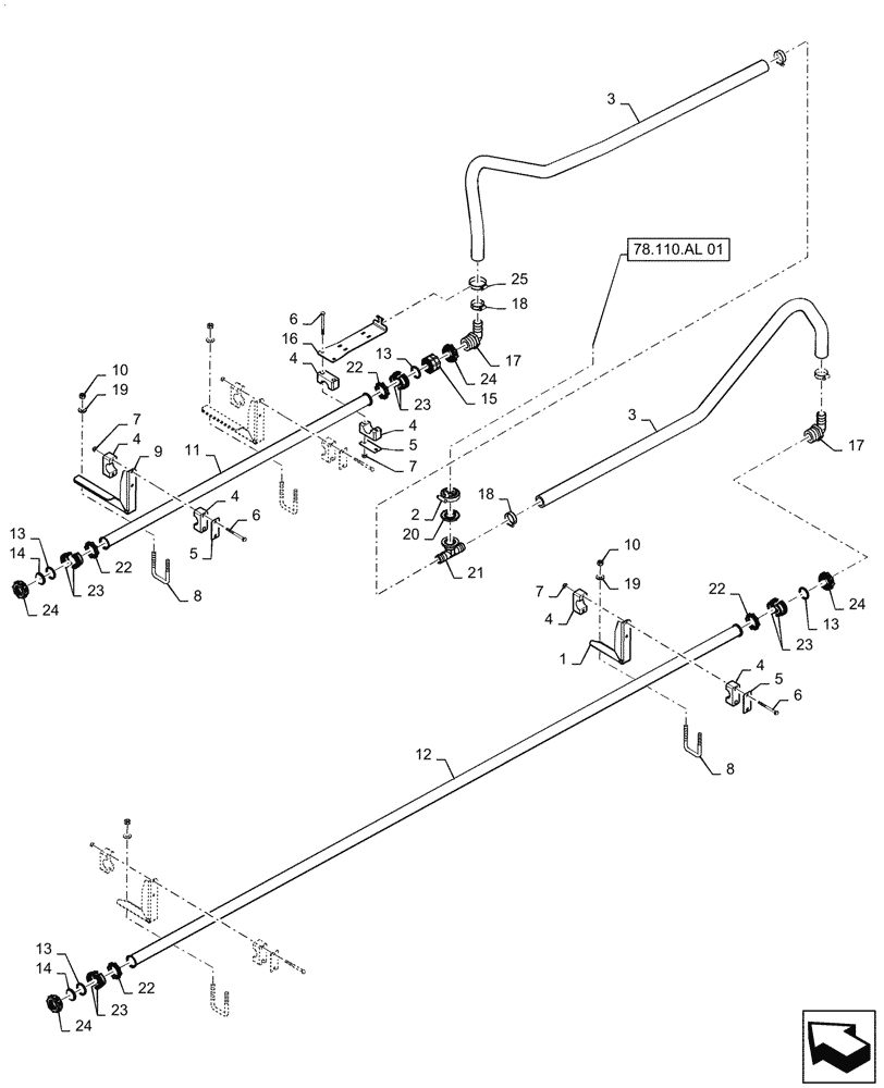 Схема запчастей Case IH PATRIOT 3340 - (78.110.AE[06.1]) - SPRAYBAR, 90, 5 SECTION, 20/30" SPACING, LH OUTER AND BREAKAWAY, ASN YGT042519 (78) - SPRAYING