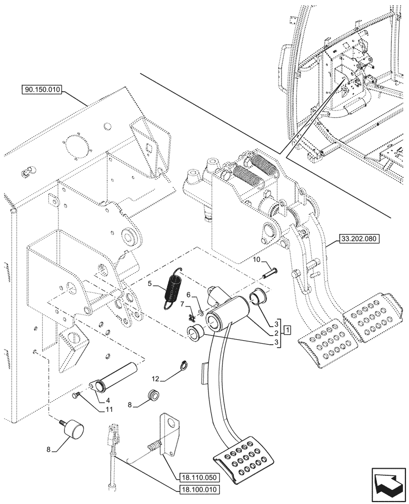 Схема запчастей Case IH JX95HC PLUS - (18.100.020) - STD + VAR - 335113, 390110 - CLUTCH MECHANISM, PEDAL (18) - CLUTCH