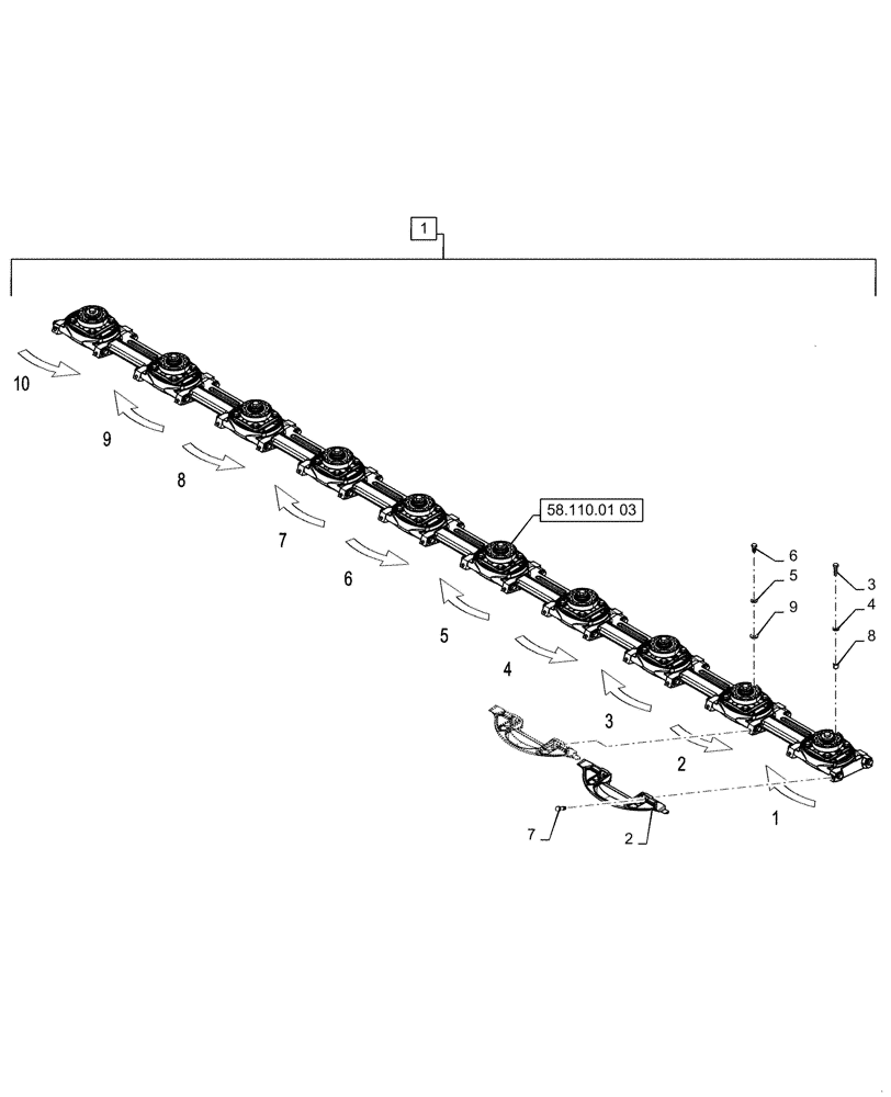 Схема запчастей Case IH RD163 - (58.110.01[02]) - CUTTERBAR (58) - ATTACHMENTS/HEADERS