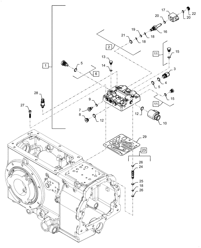 Схема запчастей Case IH FARMALL 55C - (21.504.AB) - CONTROL VALVE ASSY, VARIATOR (21) - TRANSMISSION