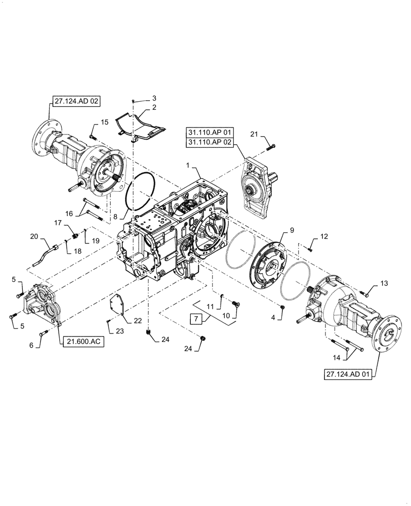 Схема запчастей Case IH FARMALL 55C - (21.504.AK[03]) - REAR HOUSING ASSEMBLY (21) - TRANSMISSION