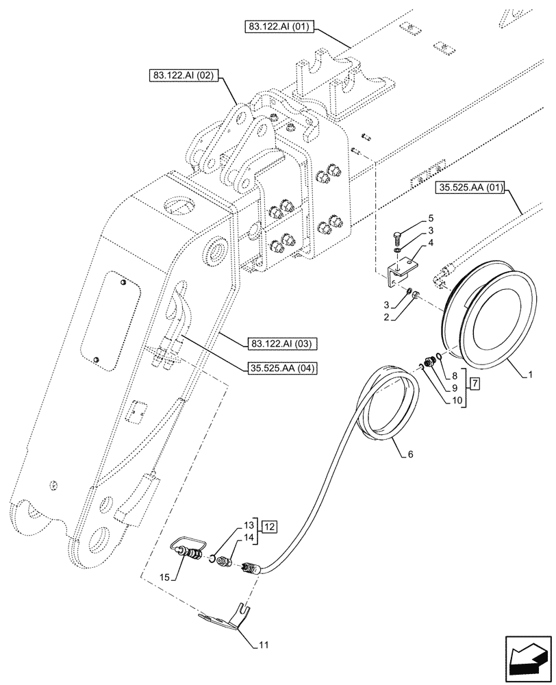 Схема запчастей Case IH FARMLIFT 935 - (35.525.AA[08A]) - VAR - 749294 - AUXILIARY HYDRAULIC, RETURN LINE, FRONT (9M) - BEGIN DATE 26-FEB-2015 (35) - HYDRAULIC SYSTEMS