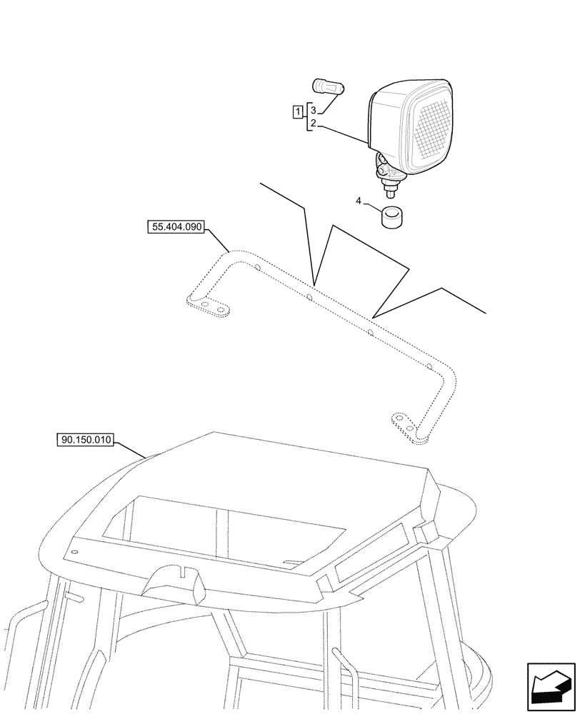 Схема запчастей Case IH JX95HC PLUS - (55.404.130) - VAR - 335709 - CAB, WORK LAMP, REAR (55) - ELECTRICAL SYSTEMS