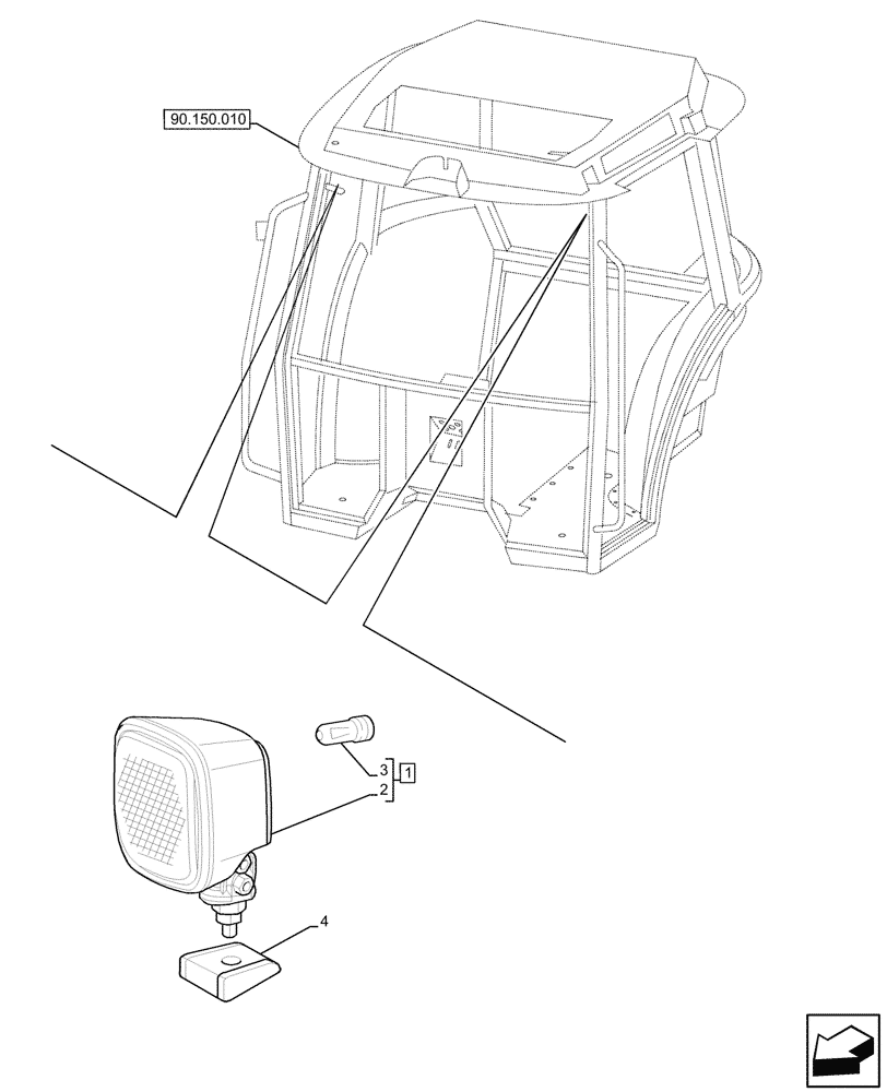 Схема запчастей Case IH JX95HC PLUS - (55.404.110) - VAR - 335709, 335769 - CAB, WORK LAMP, FRONT (55) - ELECTRICAL SYSTEMS