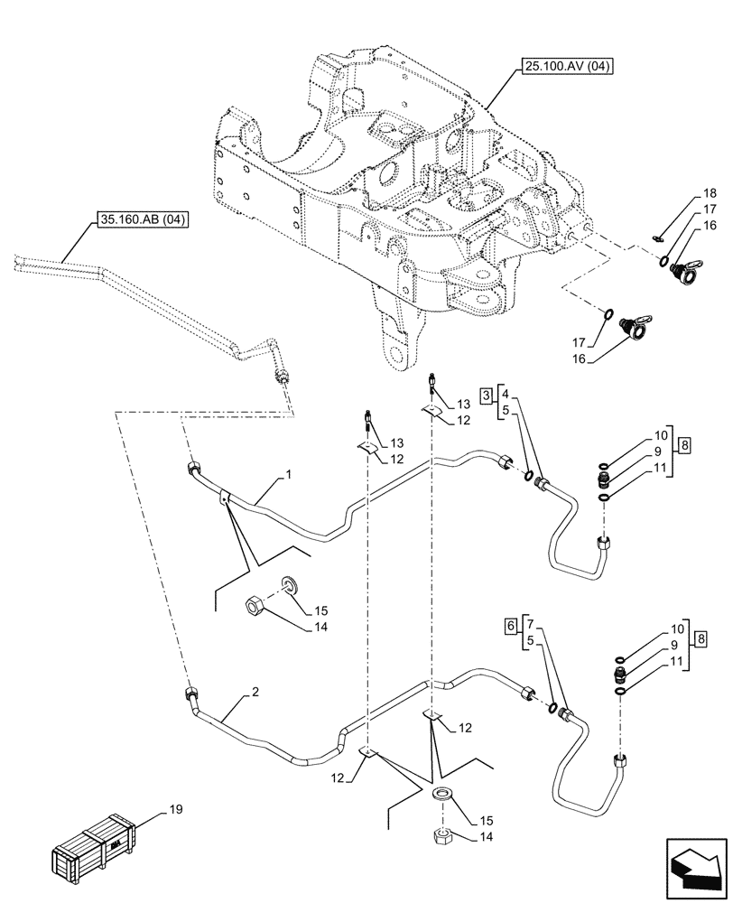 Схема запчастей Case IH MAXXUM 145 - (35.160.AB[05]) - VAR - 758544 - 3 POINT HITCH, FRONT, HYD. LINE - END YR 15-FEB-2015 (35) - HYDRAULIC SYSTEMS