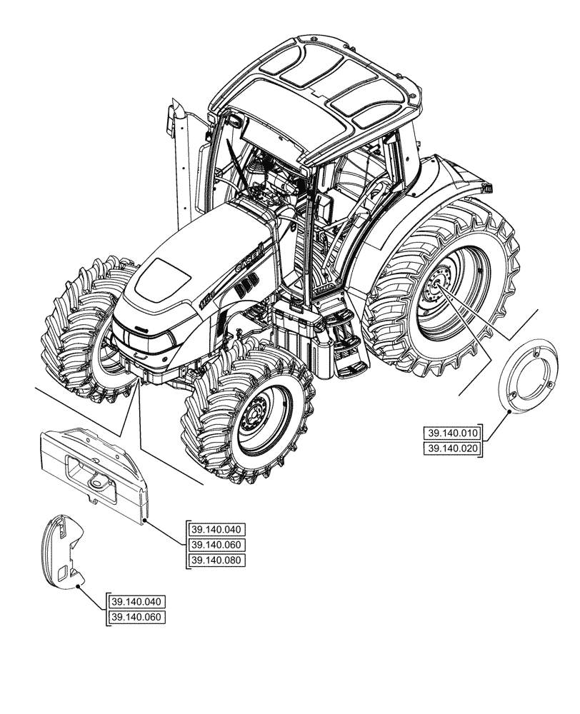 Схема запчастей Case IH JX95HC PLUS - (39.000.00[02]) - SECTION INDEX - FRAMES AND BALLASTING (39) - FRAMES AND BALLASTING