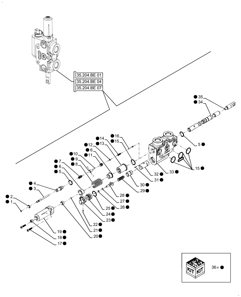 Схема запчастей Case IH FARMALL 130A - (35.204.BE[25]) - KIT, VALVE SECTION (35) - HYDRAULIC SYSTEMS