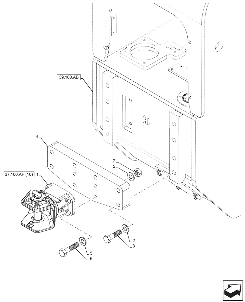 Схема запчастей Case IH FARMLIFT 742 - (37.100.AF[09]) - VAR - 749773 - TRAILER HITCH, MOUNTING (37) - HITCHES, DRAWBARS & IMPLEMENT COUPLINGS