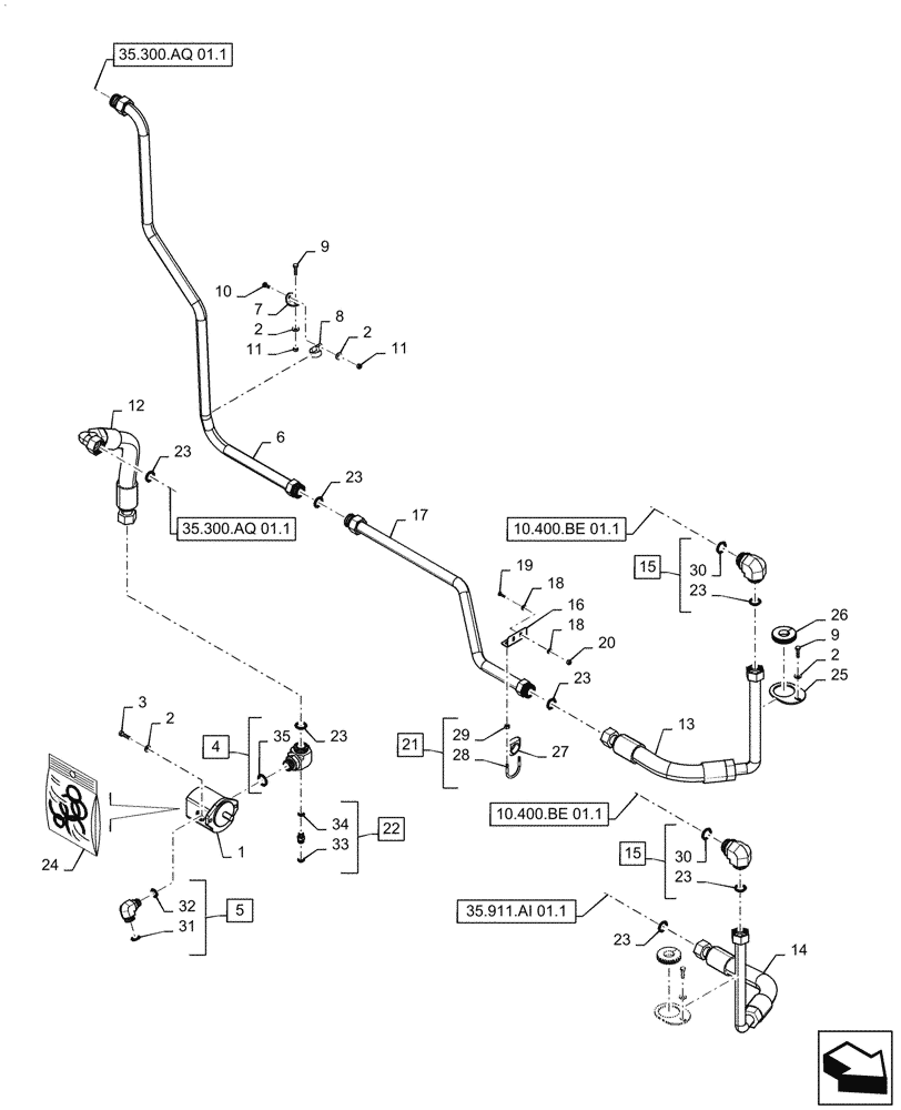 Схема запчастей Case IH PATRIOT 4440 - (35.104.AA[01.1]) - DEDICATED HYDRAULIC PUMP, AND COOLER LINES, ASN YGT044000 (35) - HYDRAULIC SYSTEMS