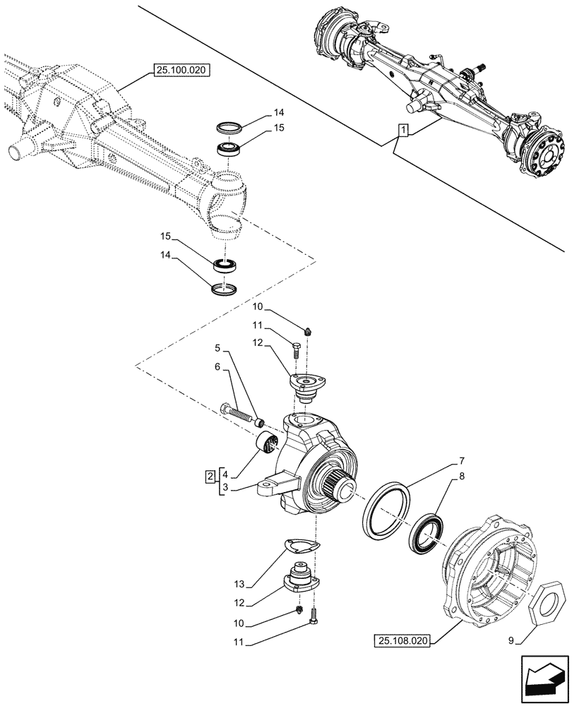 Схема запчастей Case IH JX95HC PLUS - (25.108.010) - STD + VAR - 391244 - 4WD FRONT AXLE, STEERING KNUCKLE (25) - FRONT AXLE SYSTEM