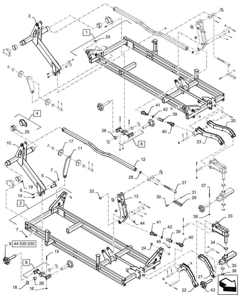 Схема запчастей Case IH TM255 - (39.100.050) - OUTER WING FRAME 37 FOOT (39) - FRAMES AND BALLASTING