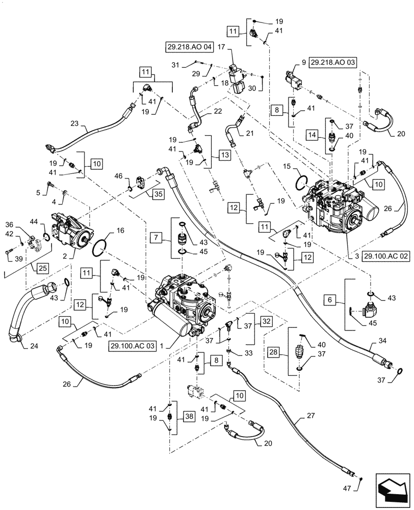 Схема запчастей Case IH PATRIOT 4440 - (29.218.AO[02]) - HYDROSTATIC PUMP GROUP, ASN YGT044000 (29) - HYDROSTATIC DRIVE